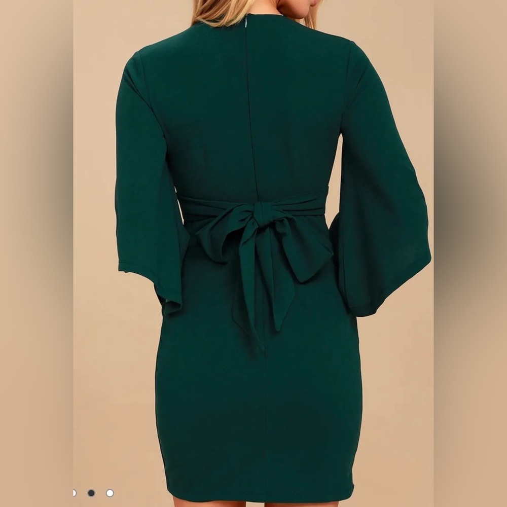 Lulus Glimpse of Glamour Forest Green Bell Sleeve Bodycon Dress – Size L - Picture 3 of 5